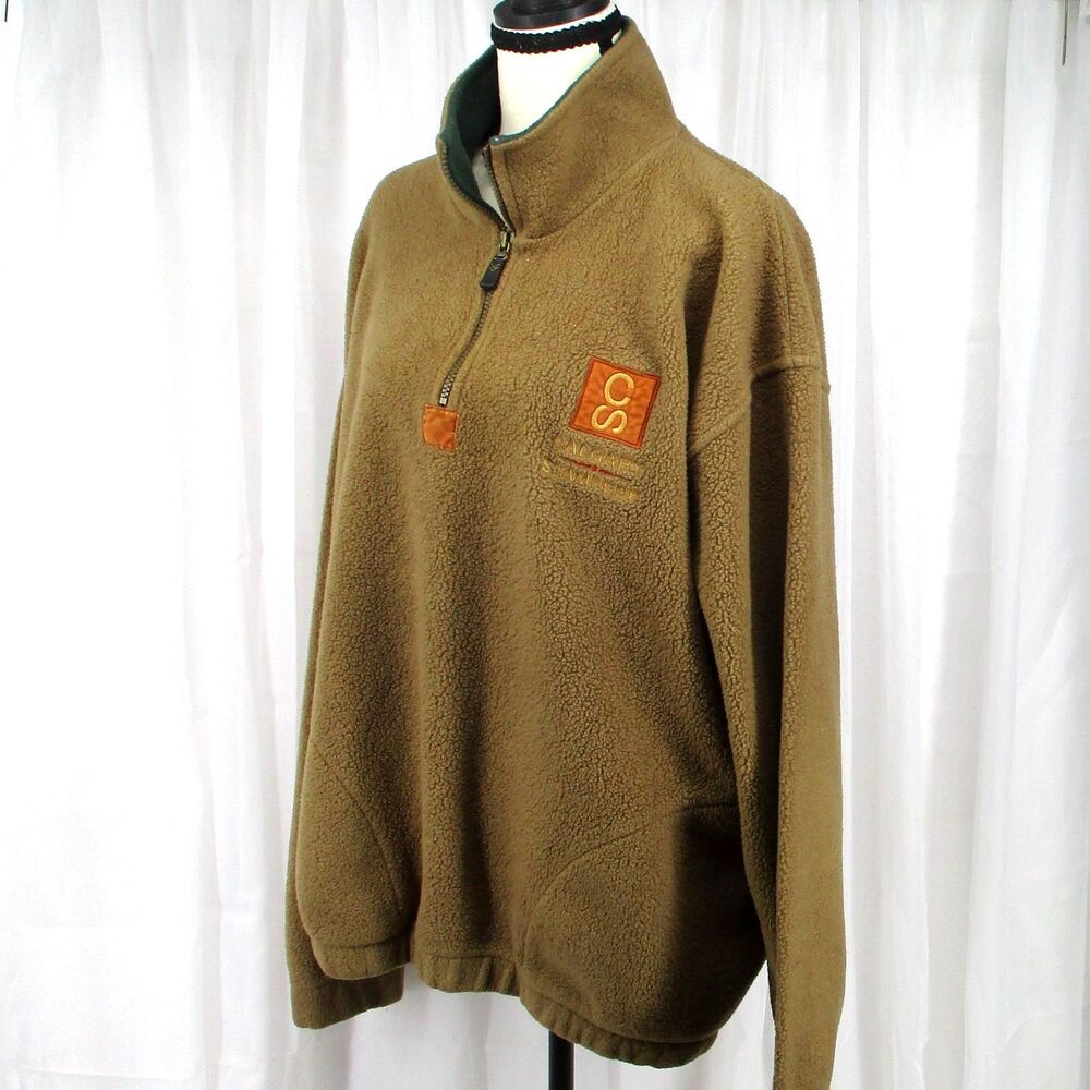 Vintage Calgary Stampede Fleece Pullover Large 1/4 Zip Sherpa Sweatshirt Brown